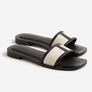 J. Crew Callie Black Leather Canvas Slide Sandals Size 7.5